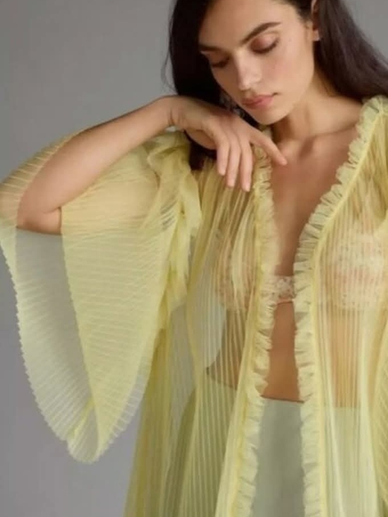 Anthropologie Dresses & Skirts - Anthropologie Sheer Pleated Lemon Yellow Kimono